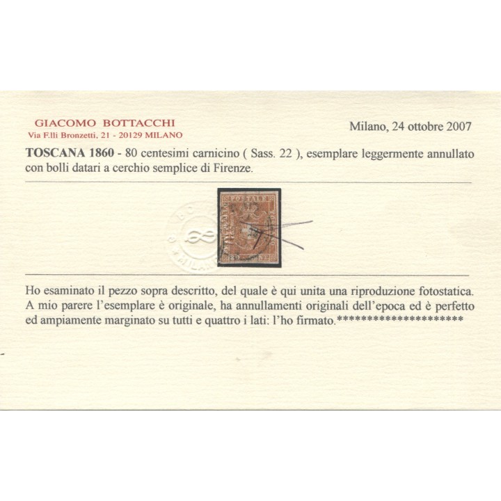 1859 Toscana 80 cent. Governo Provvisorio