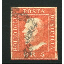 1859 Sicilia 5 grana vermiglio vivo II tavola 