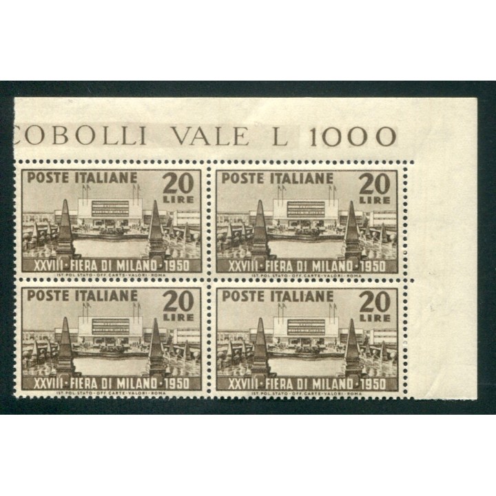 1950 Repubblica Fiera MI lire 20 angolo
