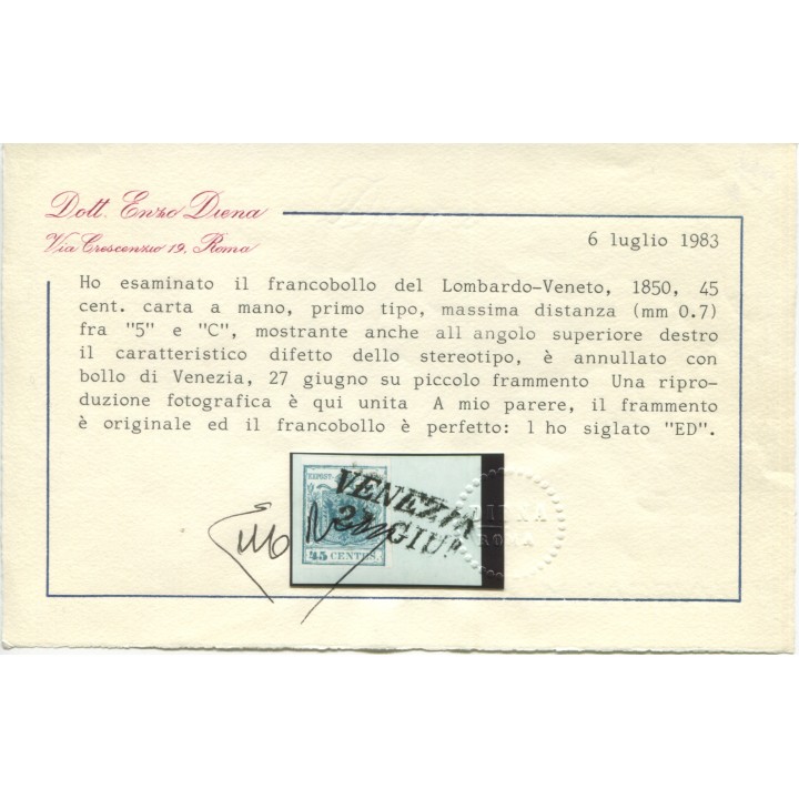 1850 LV I emissione 45 cent. varietà
