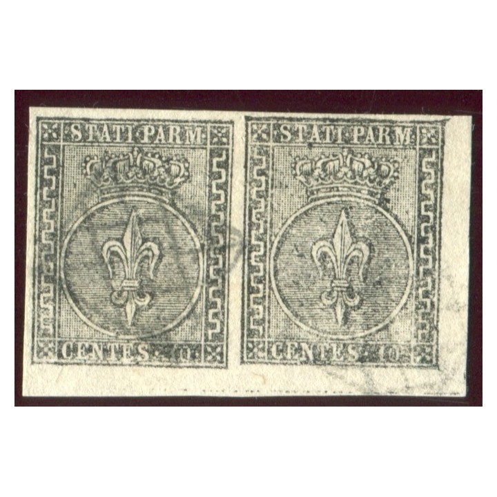 1852 Parma 10 cent. bianco coppia usata 