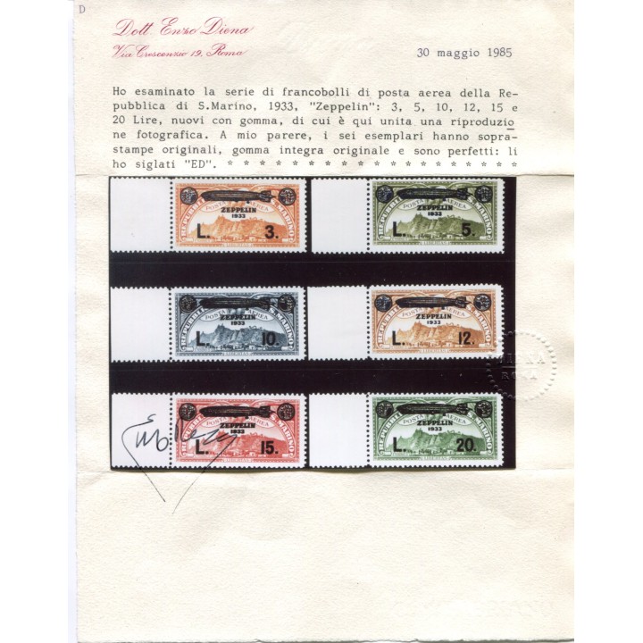 1933 San Marino PA Zeppelin 6 val. bordo