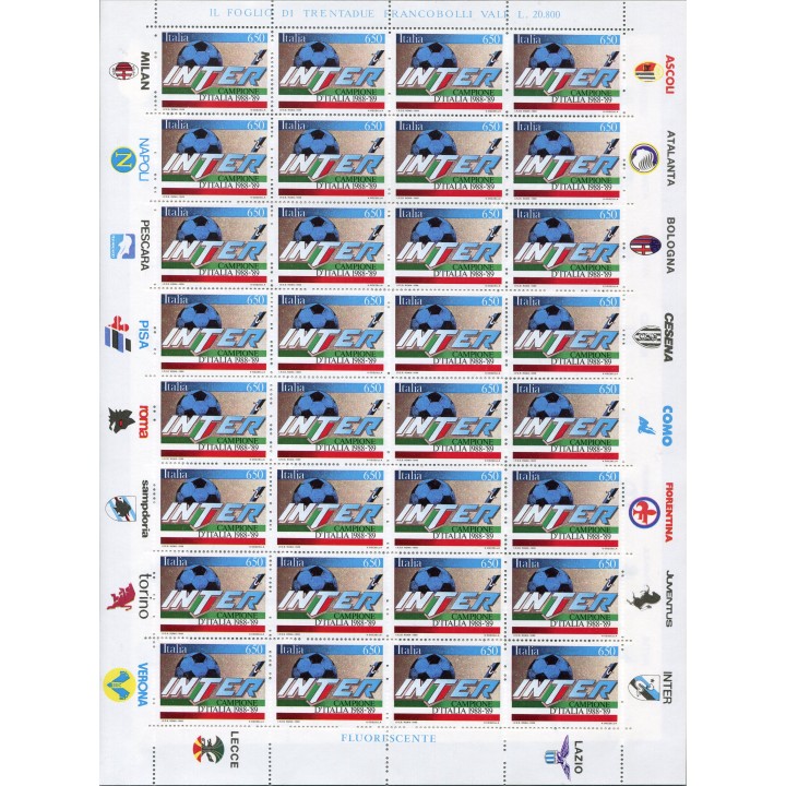 1989 Repubblica Inter foglio 32 valori