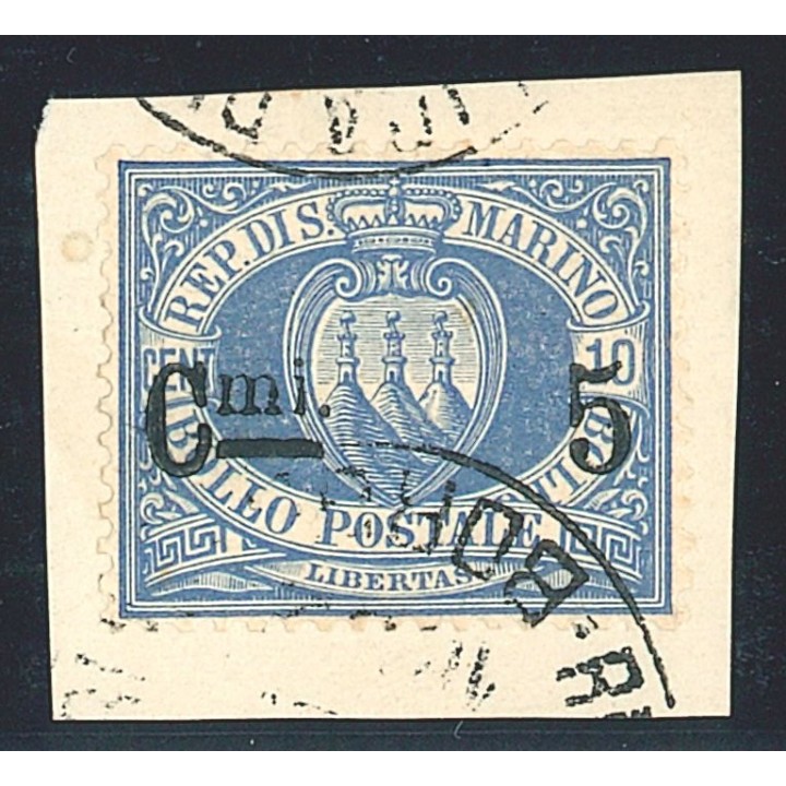 1892 San Marino 8A usato su frammento centrato