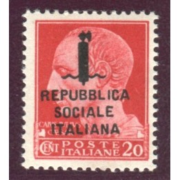1944 RSI 20 cent. Giulio Cesare sovrastampato