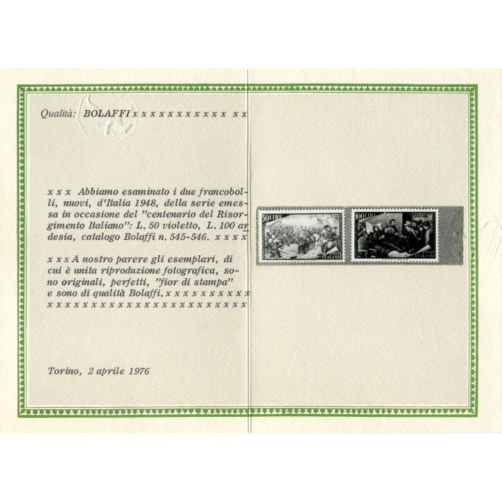 1948 Repubblica Risorgimento serie 13 valori