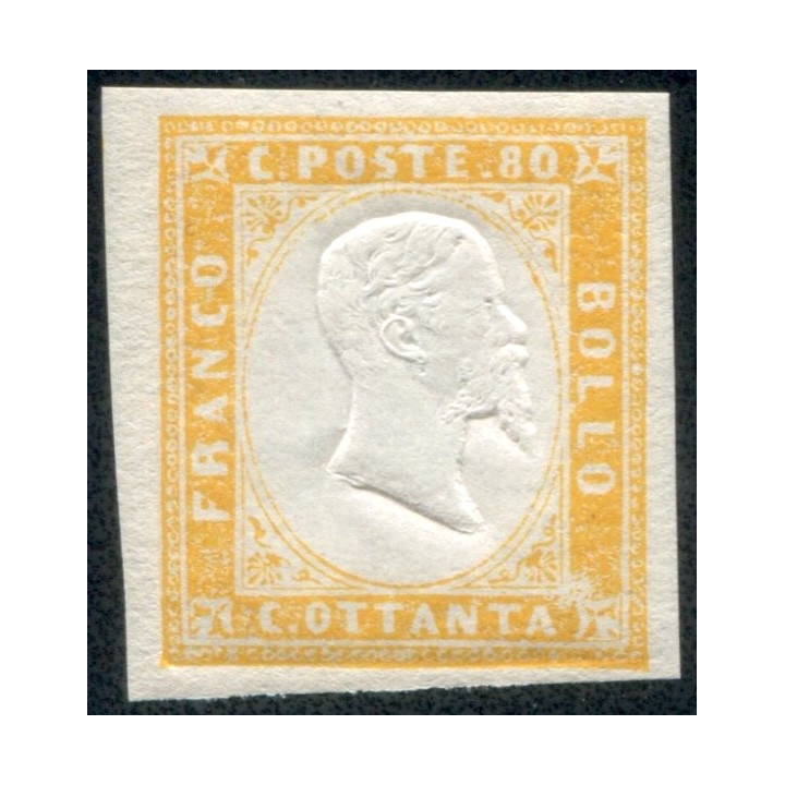 1862 Sardegna 80 cent. giallo arancio doppia effige