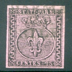 1852 ASI Parma 25 cent. violetto usato