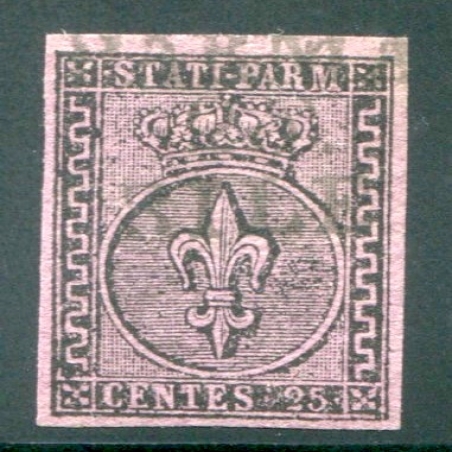1852 ASI Parma 25 cent. violetto usato