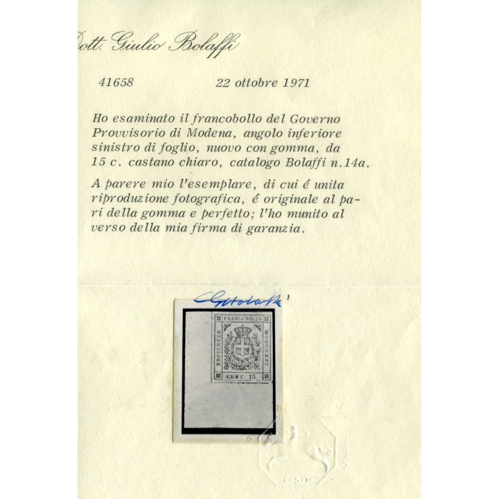 1859 Modena 15 cent. bruno nuovo