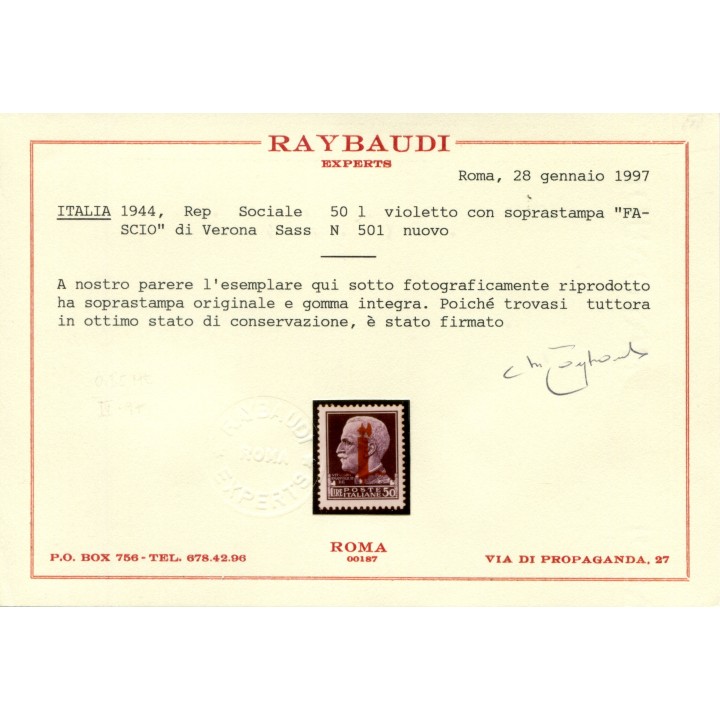 1944 RSI 50 lire fascio Verona nuovo