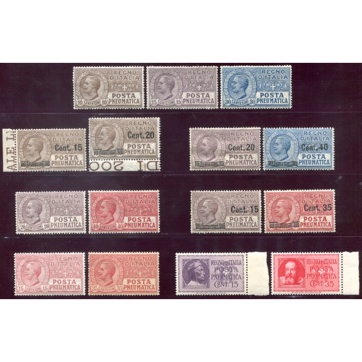 1913-28 Regno Posta Pneumatica 15 valori centrati