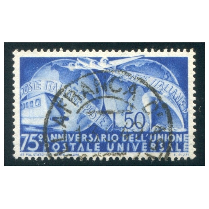 1949 UPU 50 lire azzurro usato centrato