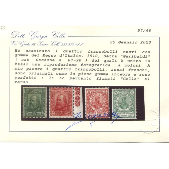 1910 Regno Garibaldi serie 4 valori nuovi