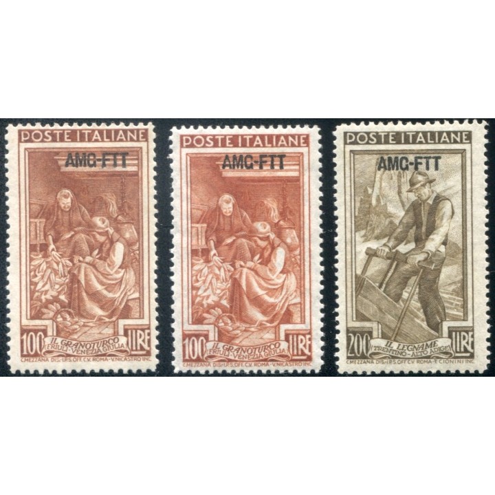 1950 Trieste A i 3 valori con sovrastampa modificata