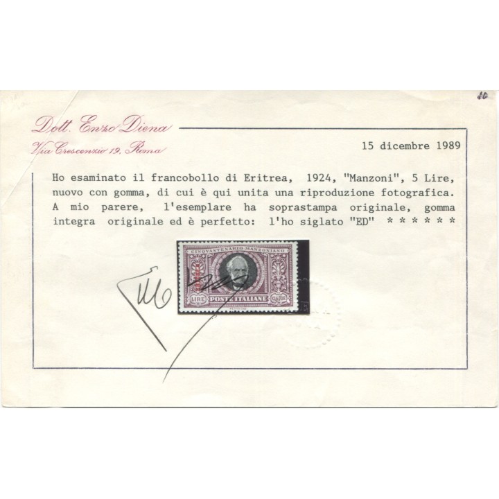 1924 Colonie Eritrea Manzoni 5 lire