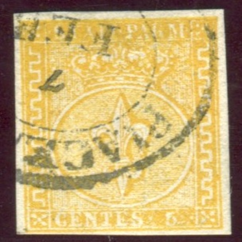 1853/5 Parma II emissione 5 cent giallo