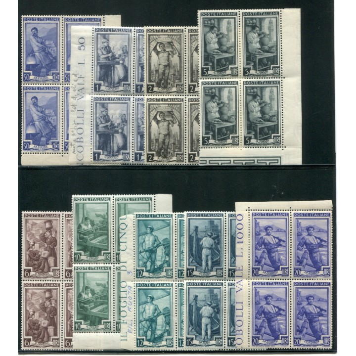 1950 Repubblica Italia al Lavoro blocco di 4 serie completa