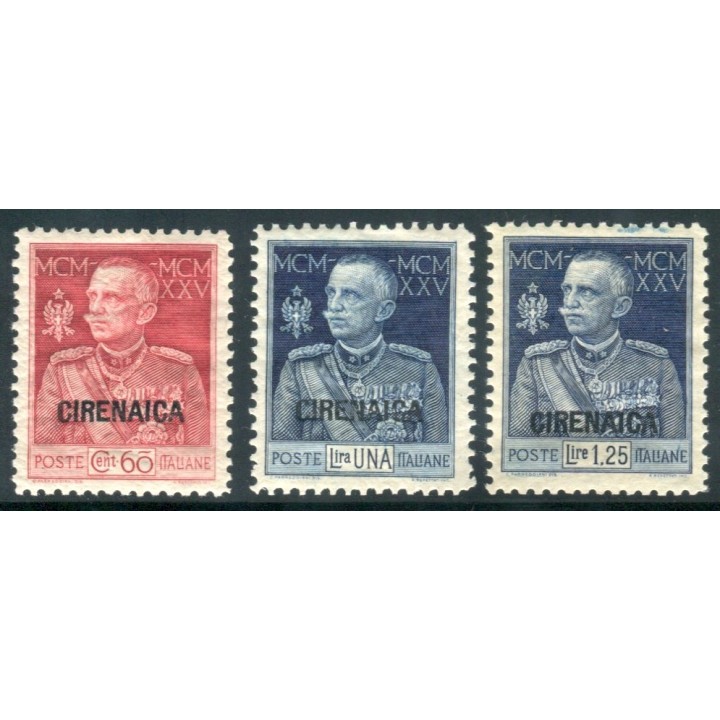 1925/6 Cirenaica Giubileo serie 3 valori nuovi dent. 11