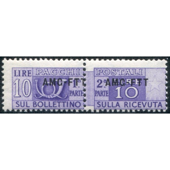 1949 Trieste A Pacchi postali 10 lire sovr. ravvicinata